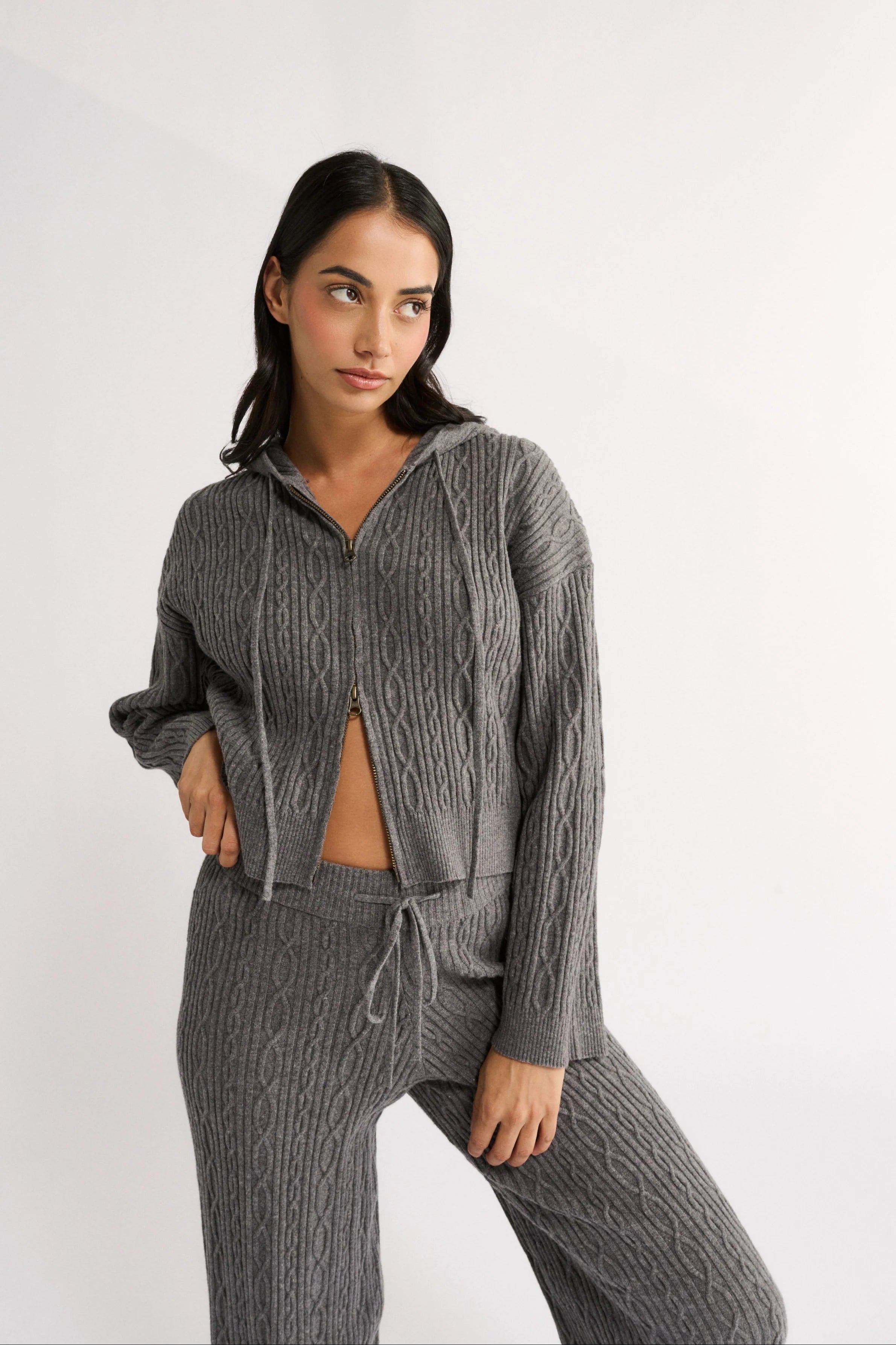Primi Katie Cable Knit Jacket - Charcoal