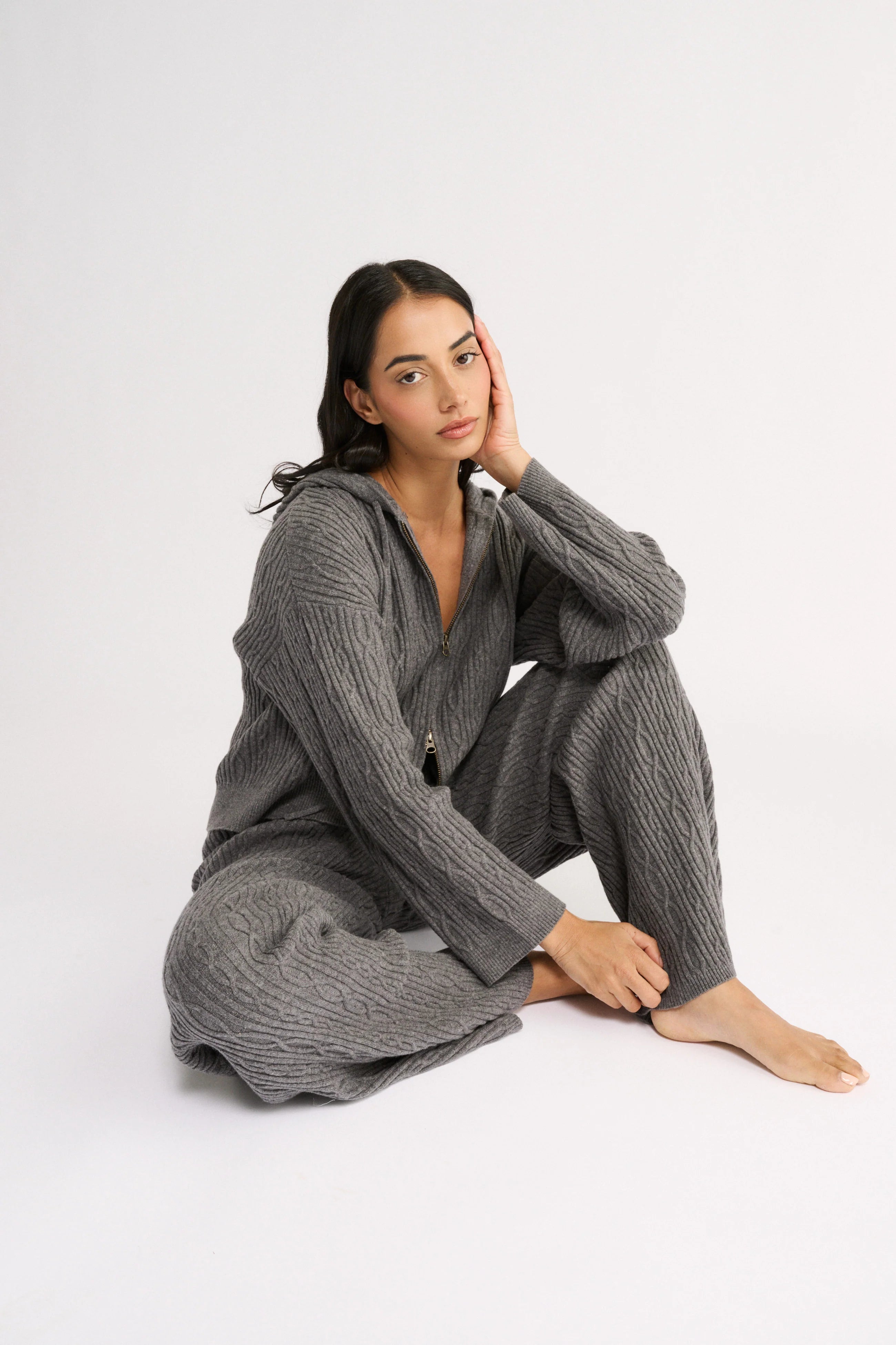 Primi Katie Cable Knit Jacket - Charcoal