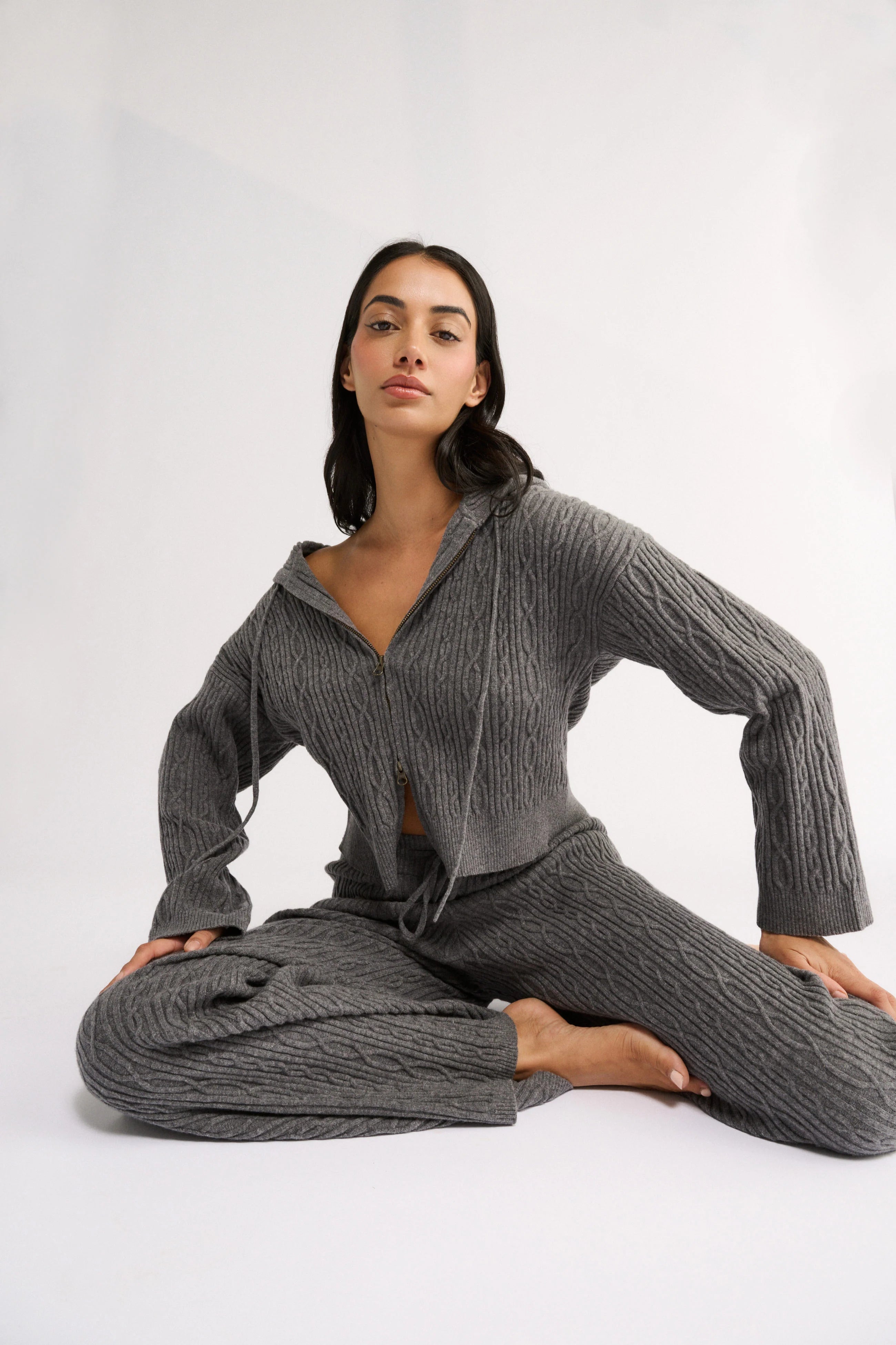 Primi Katie Cable Knit Jacket - Charcoal