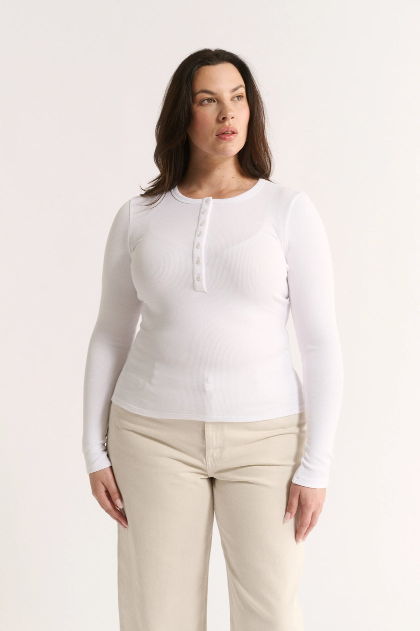 Primi Carina Henley Long Sleeve - Optic White