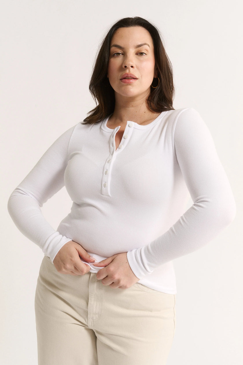 Primi Carina Henley Long Sleeve - Optic White