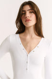 Primi  Nola Henley Long Sleeve Bodysuit - Optic White