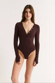 Primi  Nola Henley Long Sleeve Bodysuit - Cabernet
