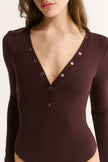 Primi  Nola Henley Long Sleeve Bodysuit - Cabernet