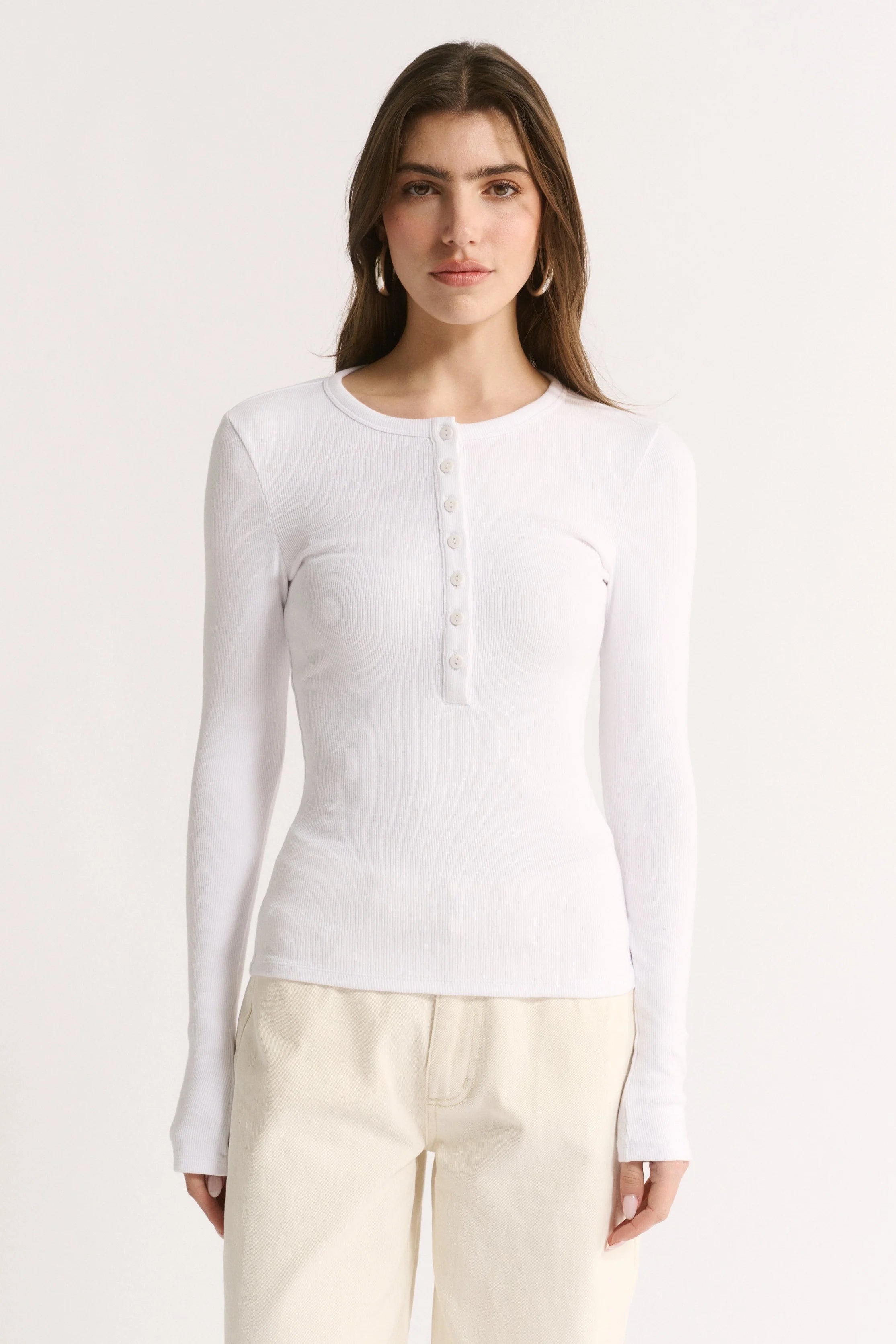 Primi Carina Henley Long Sleeve - Optic White