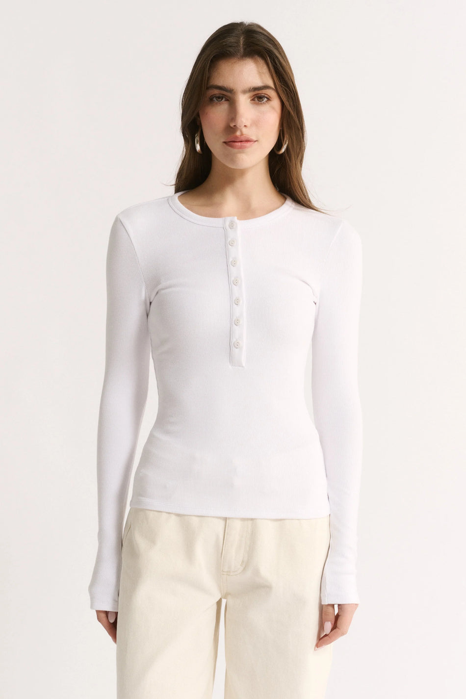 Primi Carina Henley Long Sleeve - Optic White