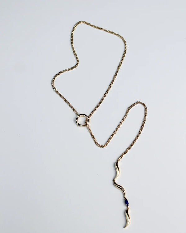 F+H Studios Wipeout Drop Necklace - Brass + 18K Gold Plating + Lapis