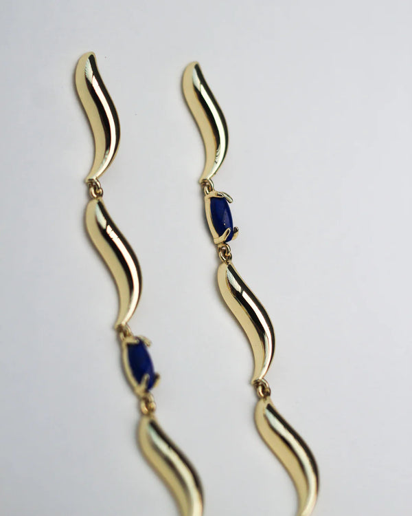 F+H Studios Wipeout Drop Earrings - Brass + 18K Gold Plating + Lapis