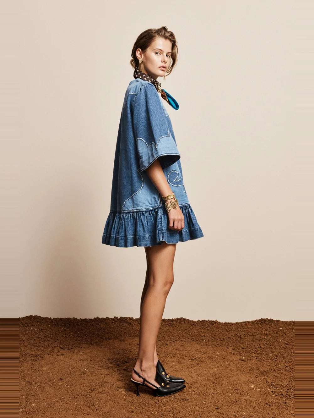 ALÉMAIS - JESSE DENIM APPLIQUE MINI DRESS