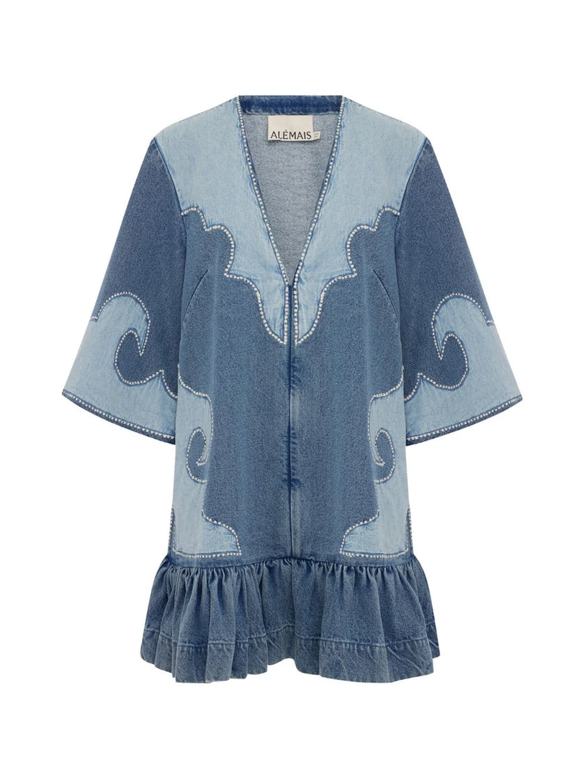 ALÉMAIS - JESSE DENIM APPLIQUE MINI DRESS