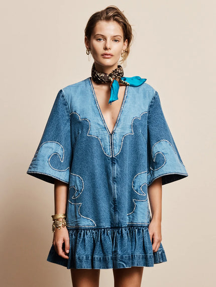 ALÉMAIS - JESSE DENIM APPLIQUE MINI DRESS