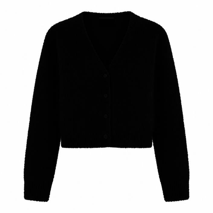 HONEY Short Button Cashmere Cardigan - Black