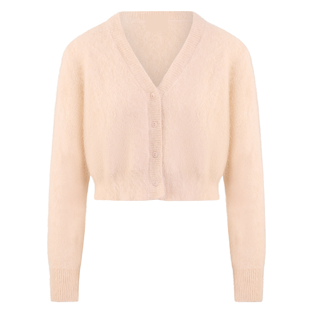 HONEY Short Button Cashmere Cardigan - Cream