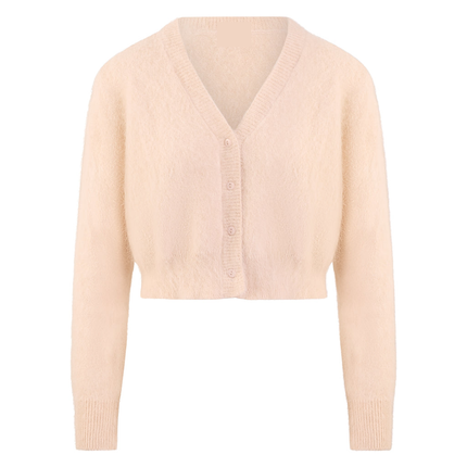 HONEY Short Button Cashmere Cardigan - Cream