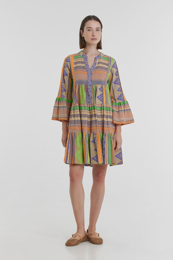 Devotion Twins Ella Short Dress - Green/Orange
