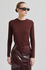 Second Female Matima T-Neck Tee -Bitter Chocolate