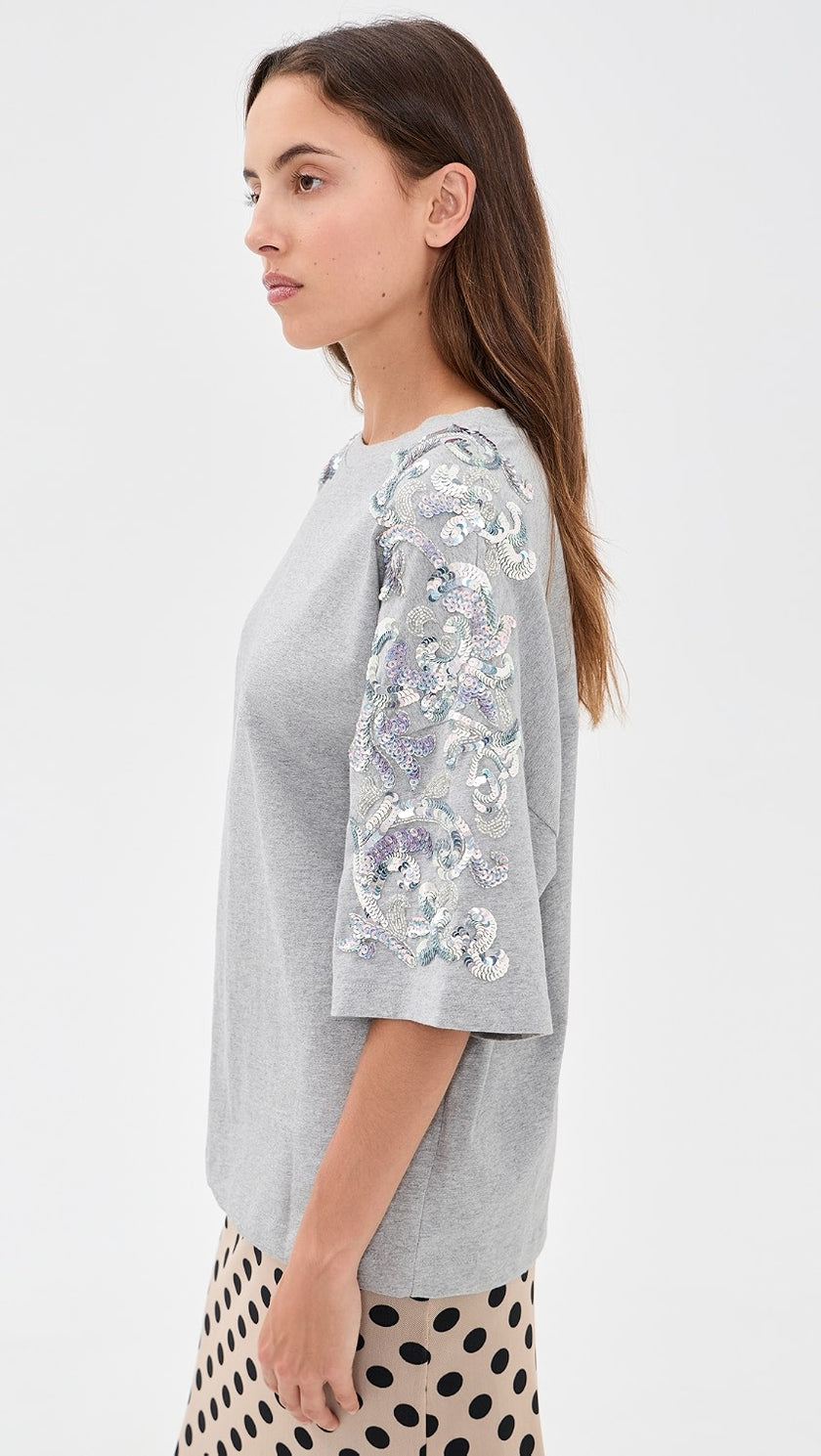 Essentiel Antwerp Jangoo Embroided T-Shirt - Grey