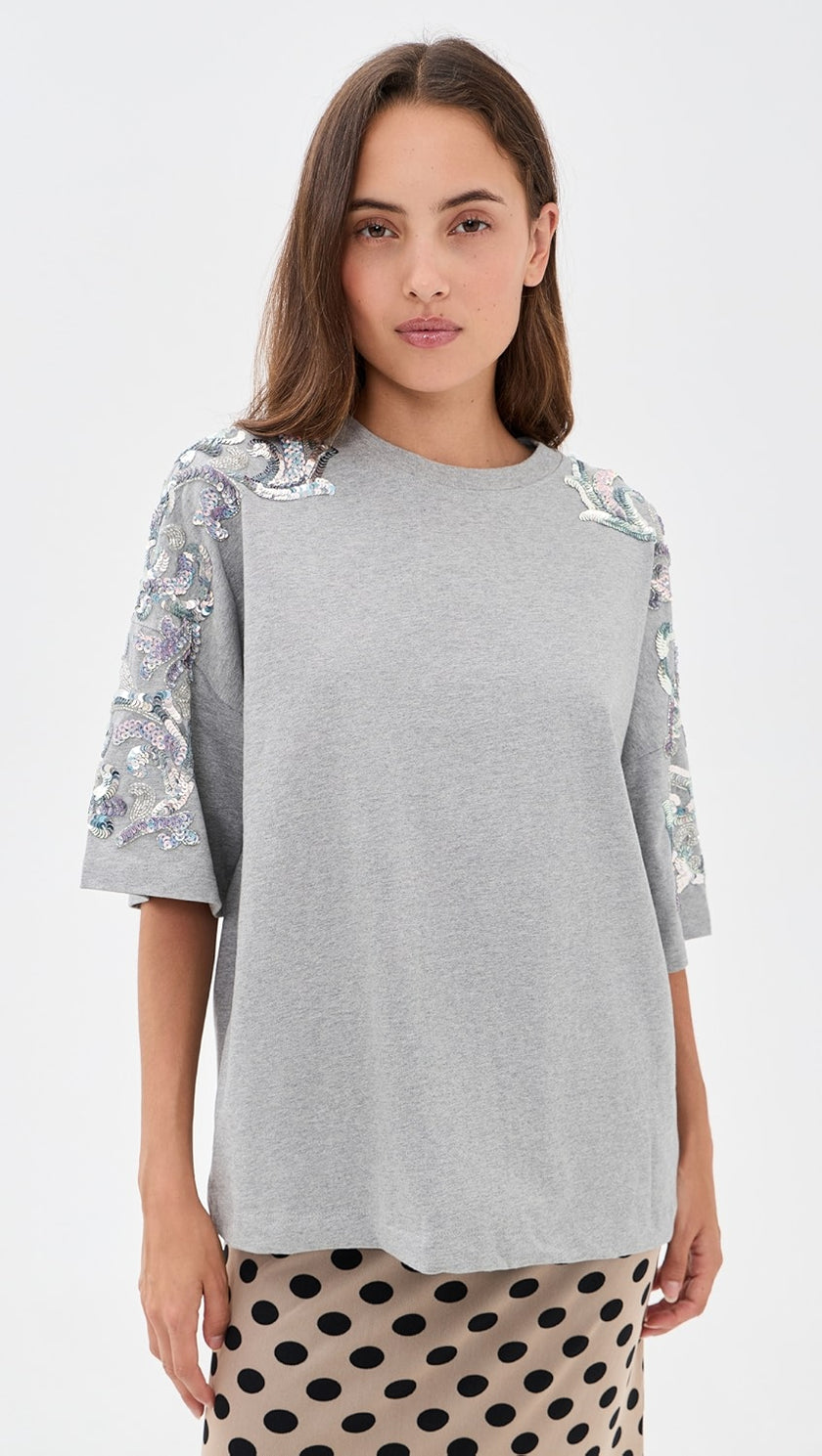 Essentiel Antwerp Jangoo Embroided T-Shirt - Grey