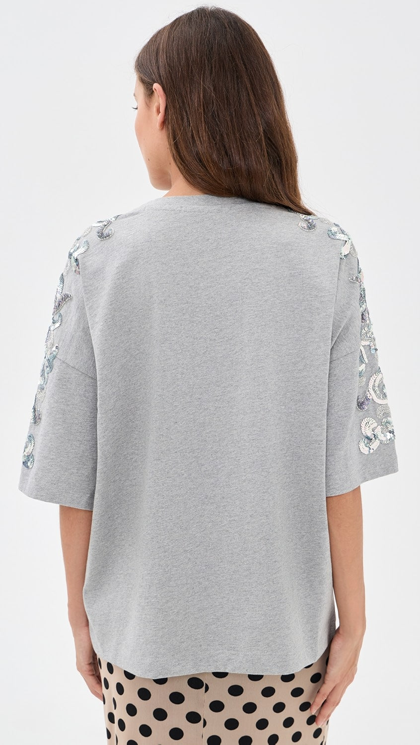 Essentiel Antwerp Jangoo Embroided T-Shirt - Grey