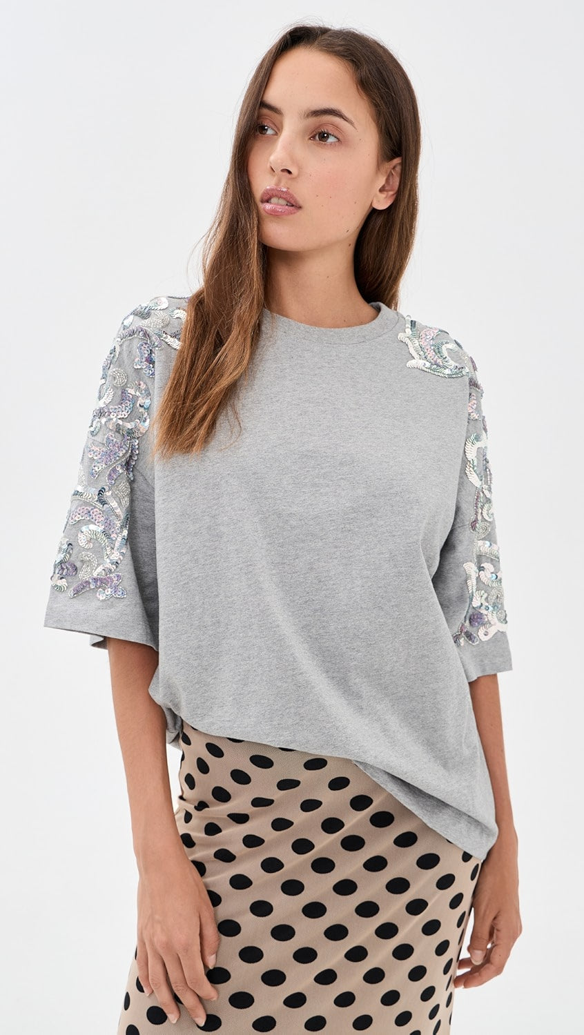 Essentiel Antwerp Jangoo Embroided T-Shirt - Grey
