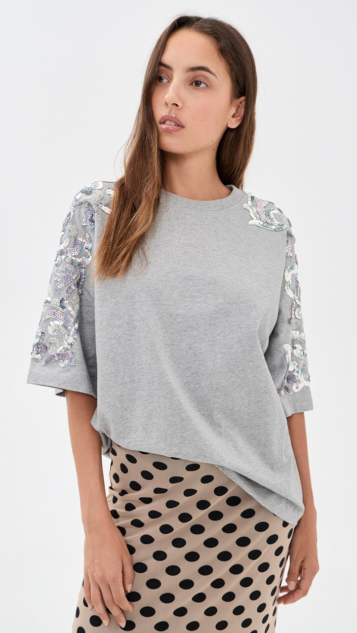 Essentiel Antwerp Jangoo Embroided T-Shirt - Grey