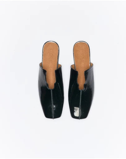 Goldie The Label Estelle Leather Mule - Black Crinkle