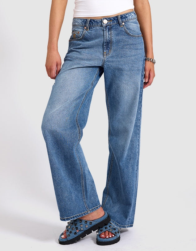 One Teaspoon Jackson Mid Waist Wide Leg Denim Jeans