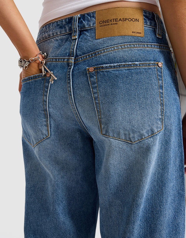 One Teaspoon Jackson Mid Waist Wide Leg Denim Jeans