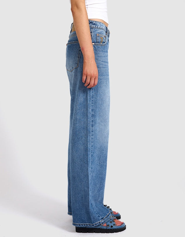 One Teaspoon Jackson Mid Waist Wide Leg Denim Jeans