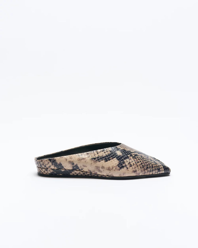 WALNUT PIA LEATHER MULE - SMOKE SNAKE GREY
