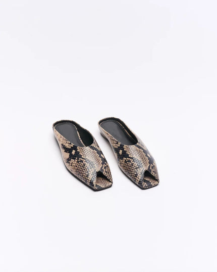 WALNUT PIA LEATHER MULE - SMOKE SNAKE GREY