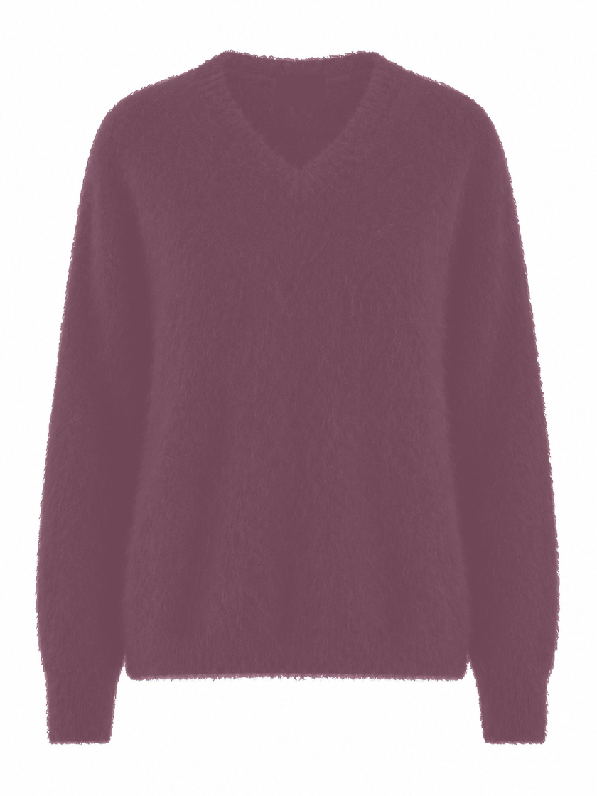 HONEY L/S V Neck Cashmere Knit - Dark Mulberry