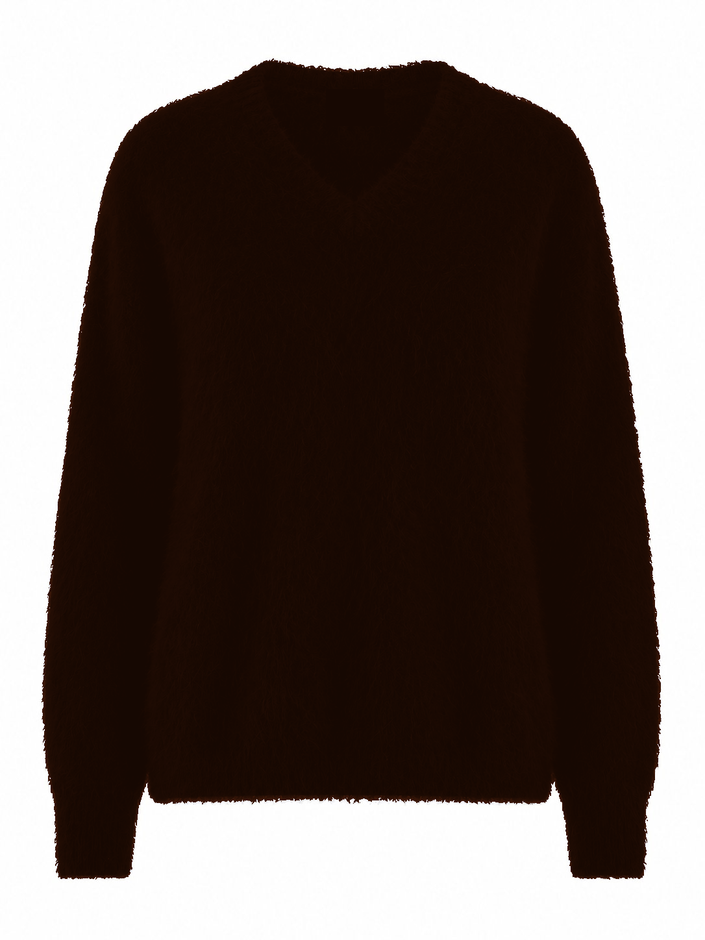 HONEY L/S V Neck Cashmere Knit - Chocolate