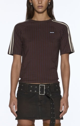 porter ss top chocolate pinstripe