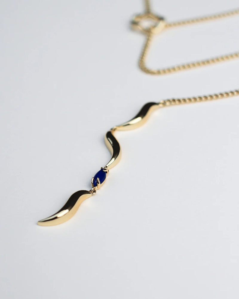 F+H Studios Wipeout Drop Necklace - Brass + 18K Gold Plating + Lapis