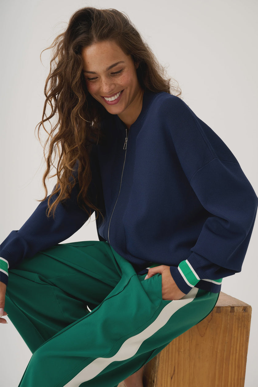 cartel & willow Brodie Knit Bomber - Navy Stripe