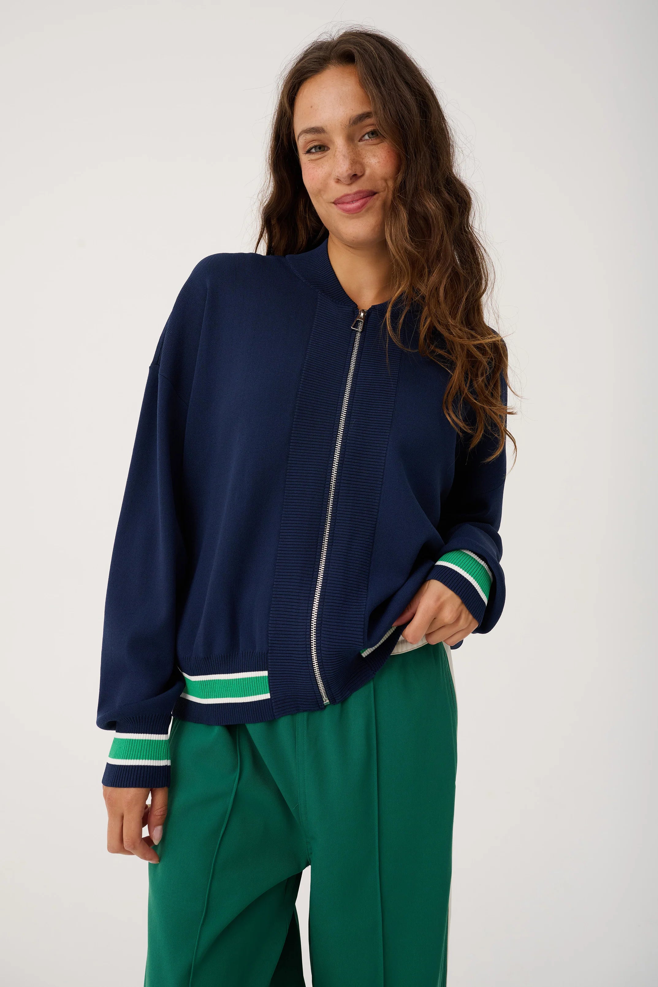cartel & willow Brodie Knit Bomber - Navy Stripe