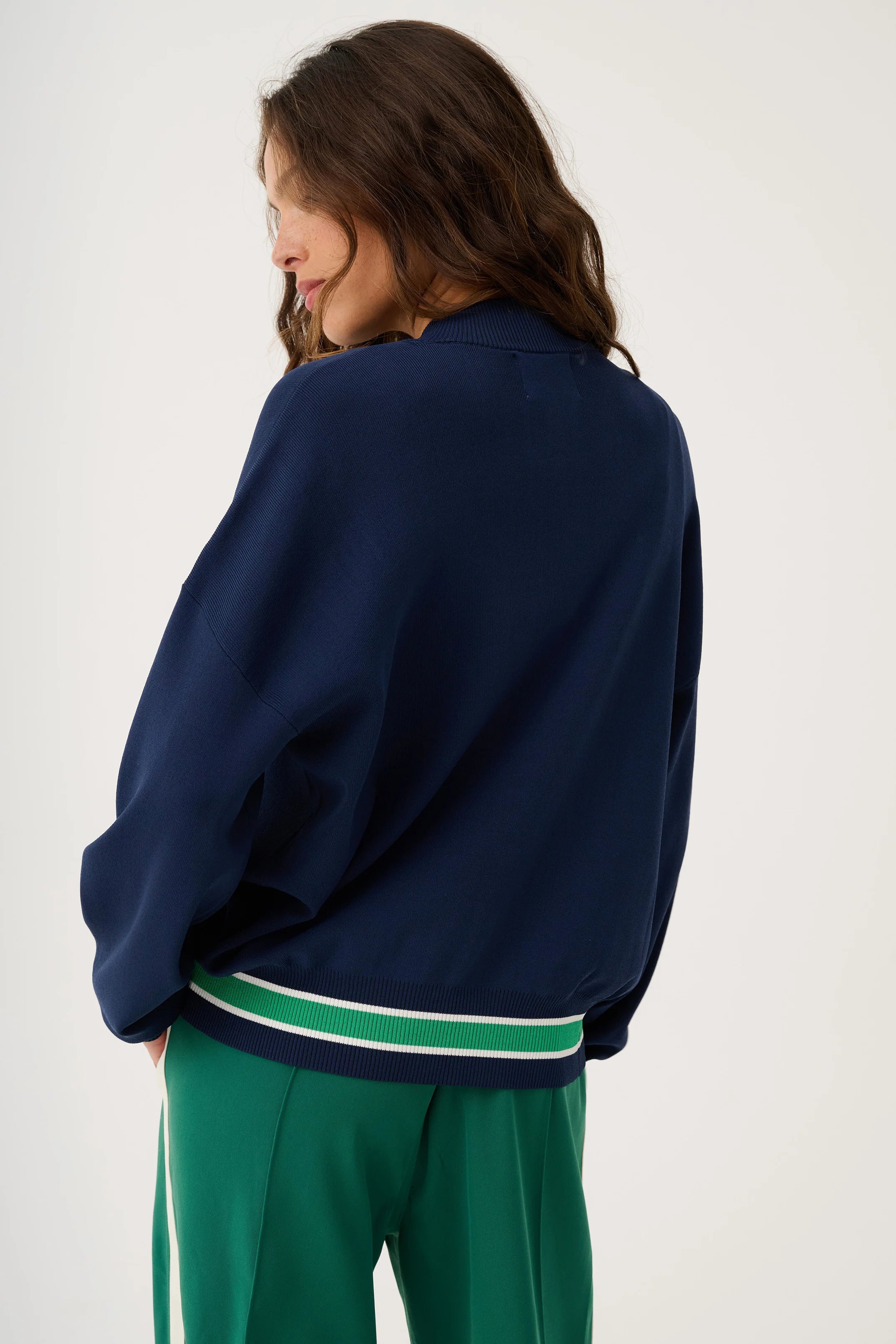 cartel & willow Brodie Knit Bomber - Navy Stripe