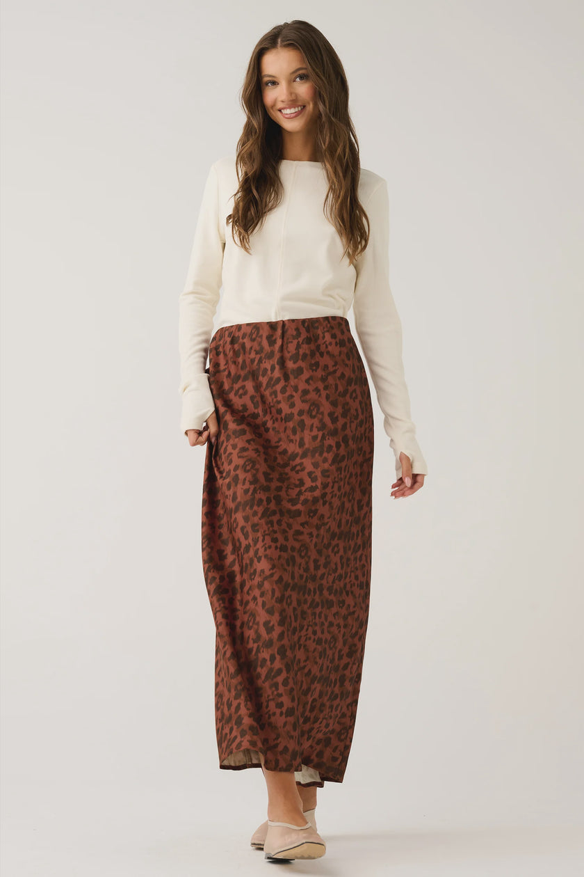 cartel & willow Millie Slip Skirt - fudge leopard
