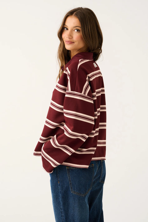 cartel & willow Freddie Rugby Top - Burgandy Stripe