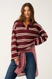 cartel & willow Freddie Rugby Top - Burgandy Stripe