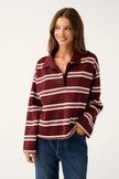 cartel & willow Freddie Rugby Top - Burgandy Stripe