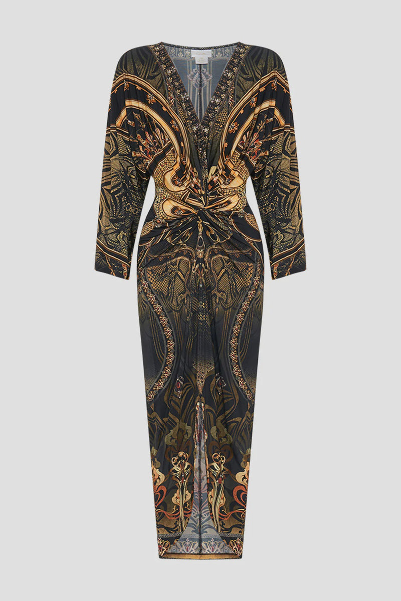 Camilla Nouveau Noir Long Split Front Twist Dress