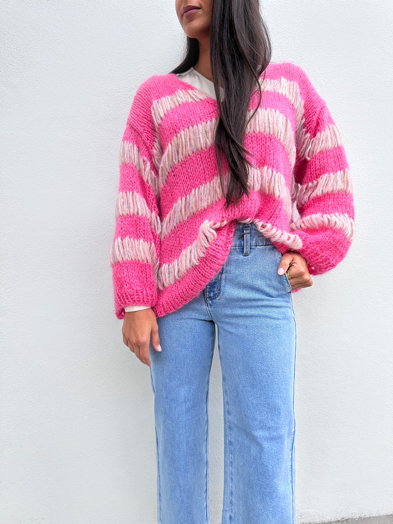 Les Tricots d'O Alpaca Pullover - Candy Pink/Melange Stripe